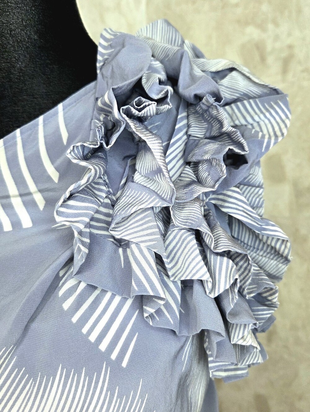 Robert Rodriguez Silk One Shoulder Dress Size 6 Blue White Ruffle Resort Vacatio - Picture 5 of 15